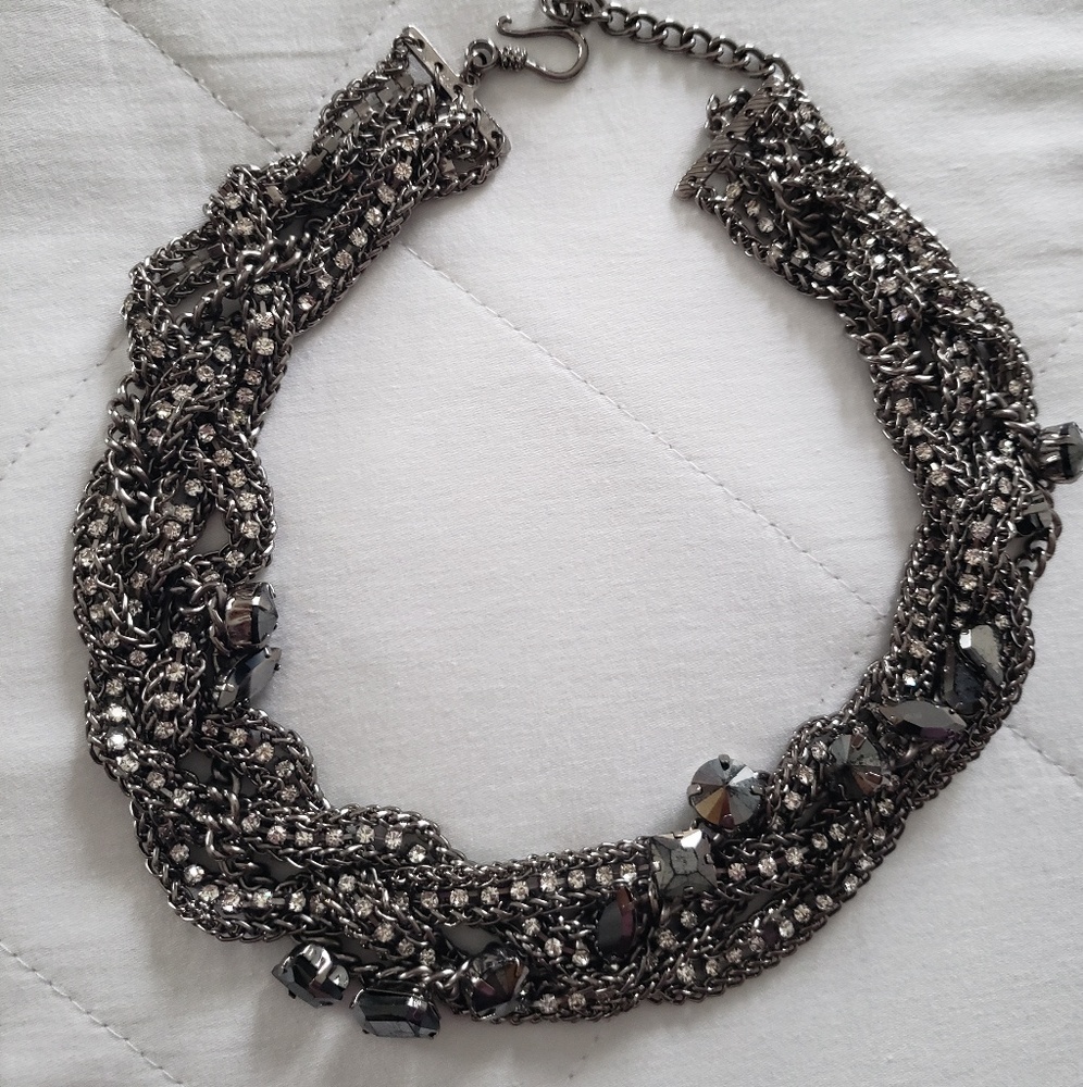Metal Collar necklace with rhinestone accents.